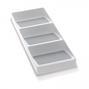 Бяла и сива пластмасова неплъзгаща се тристепенна подправка за килер, шкаф за съхранение на кухня Организатор